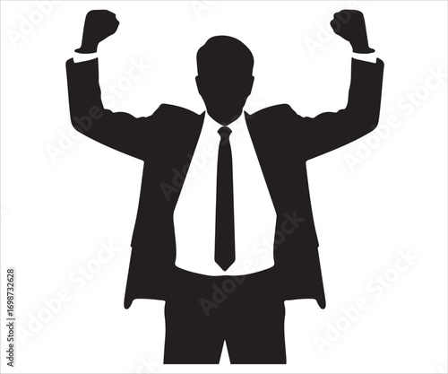 "Silhouette of businessman raising arms in triumph vector illustration"