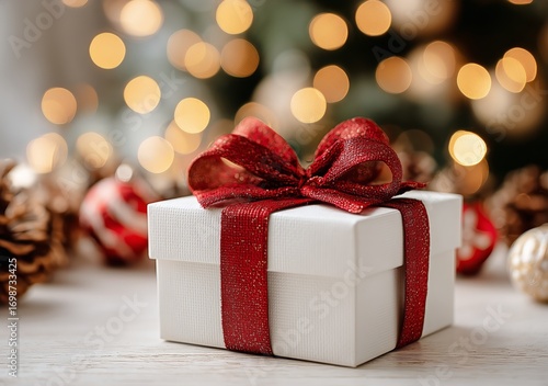 Beautifully Wrapped Gift Box With Festive Decorations for Holiday Celebrations.