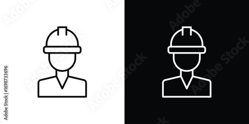 Construction worker icons. Stroke line art icons