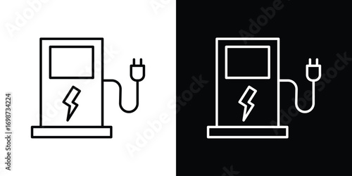 Charging station icons. Stroke line art icons