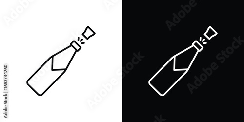 Champagne bottle icons. Stroke line art icons