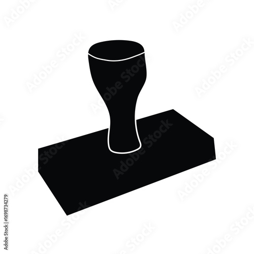 Stamp Icon: A simple black rubber stamp silhouette, representing approval, validation, office work, business documents, and official certification concepts.