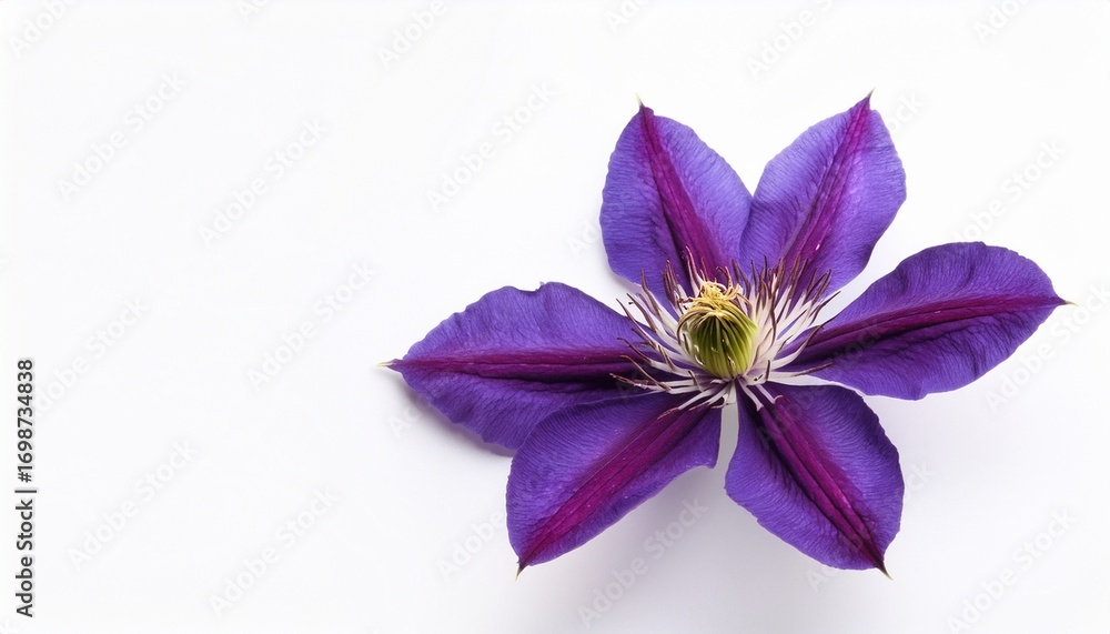 clematis flower purple from above on white clematis flower purple from above on white