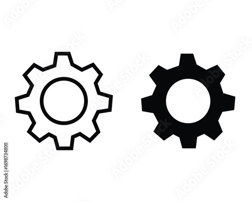 Minimalist Gear Icon Vector | Black and White Cogwheel Symbol for Settings and Engineering