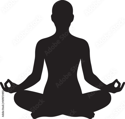 Silhouette of a person meditating in a lotus position Keywords: meditation, silhouette, yoga, person, lotus position, zen, peace, calm, relaxation, spiritual, wellness, health, balance