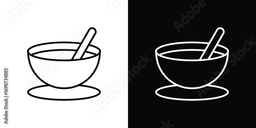 Bowl of soup icons. Stroke line art icons