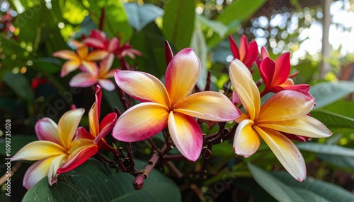 Wallpaper Mural Close-up view of blooming plumeria flowers showcasing vibrant colors and natural beauty Torontodigital.ca