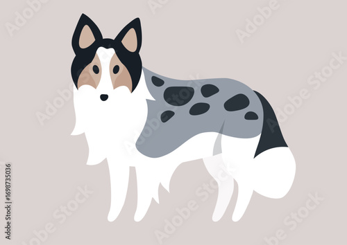 A delightful Shelties stands displaying unique markings and vibrant fur, its playful demeanor radiates warmth and joy, creating an affectionate atmospher
