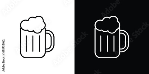Beer mug icons. Stroke line art icons