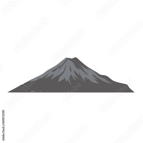A stylized illustration of a majestic mountain peak with a snow-capped summit and rocky slopes.