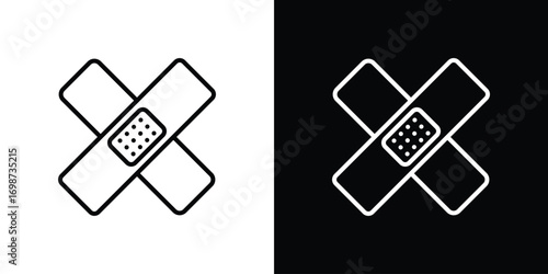 Band aid icons. Stroke line art icons