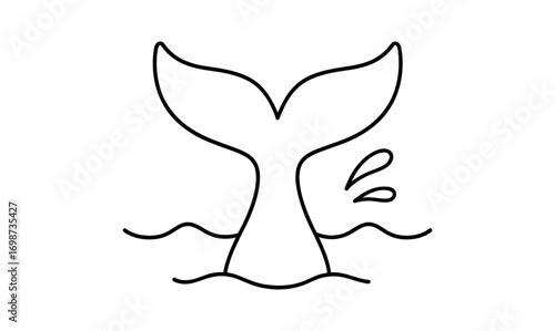 Minimalist whale tail line art: simple ocean splash theme design