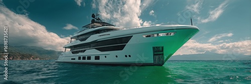 Luxury Yacht Anchored in Clear Turquoise Waters Under a Sunny Sky Near a Scen...