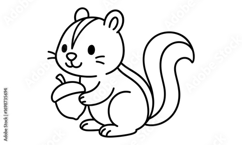 Adorable chipmunk holding acorn in simple line art style