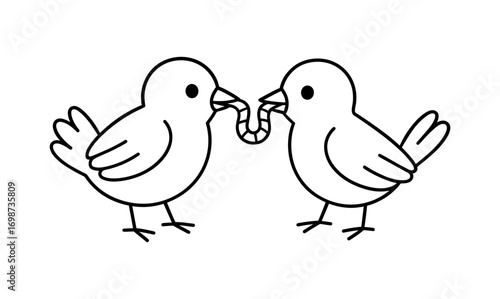Simple line art of two birds sharing a worm