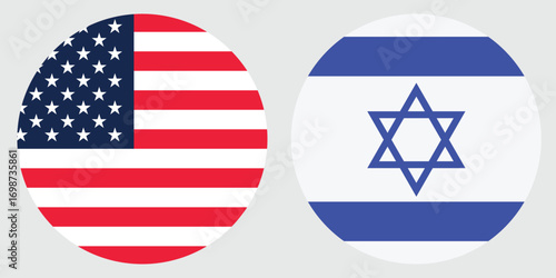 america and israel circular flag on grey background , vector design and digital illustration 