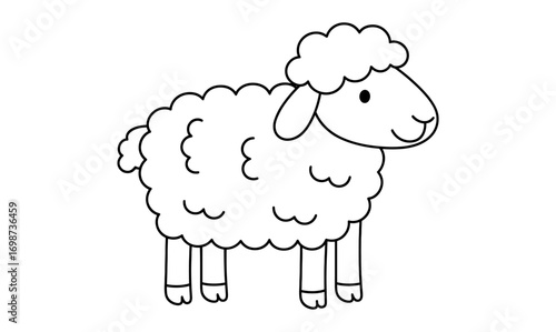 Cute cartoon sheep outline for kids coloring in black and white