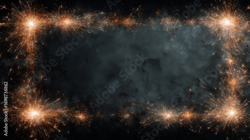 Sparkling Frame Created With Bright Sparklers Against a Dark Background for F...