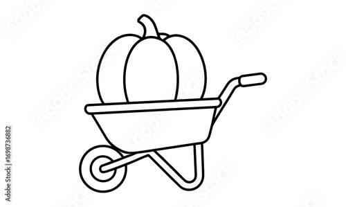 Pumpkin outline in wheelbarrow: harvest season icon in outline style