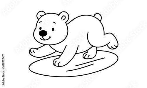 Cute bear cub running outline illustration for kids' coloring books