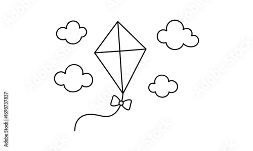 Minimalist outline of kite with clouds for a fun outdoor theme