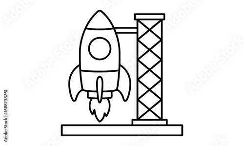 Rocket launch pad outline design featuring simple linear art style