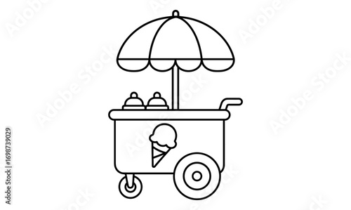 Minimalist outline ice cream cart with umbrella for summer designs
