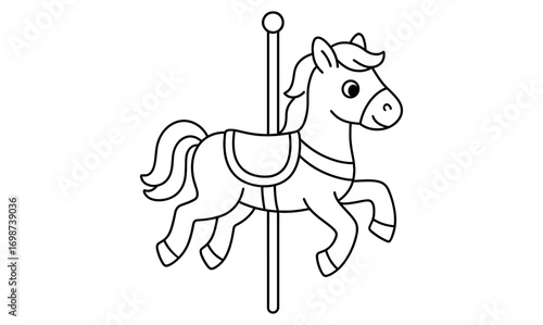 Carousel horse outline with simple black lines on white background