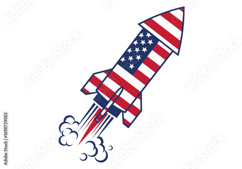 Patriotic american flag rocketship launching into the sky celebration vector