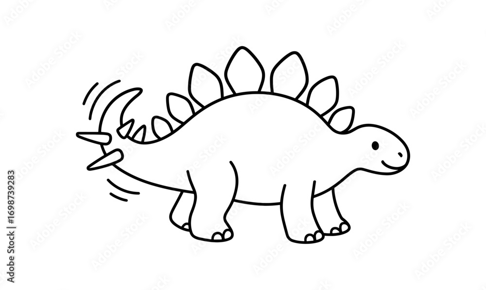 Fototapeta premium Adorable stegosaurus line art for kids coloring book or educational material