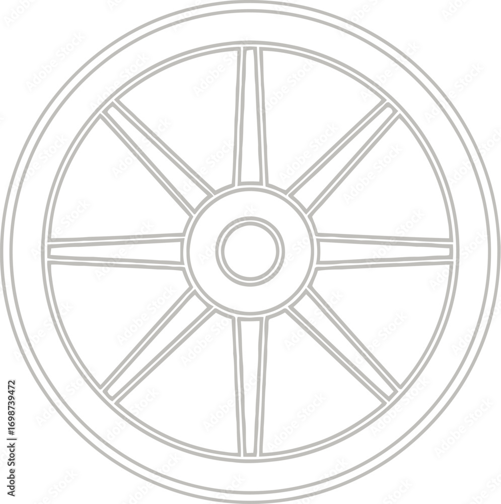 Naklejka premium Stylized white ancient wheel design isolated on a solid backdrop symbolizing progress vector