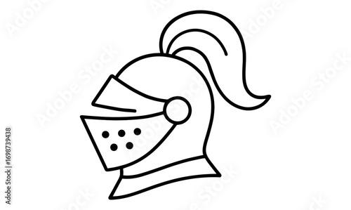 Medieval knight helmet outline with plume in simple linear design