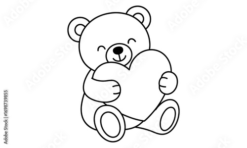 Adorable bear holding heart outline for coloring books and kids crafts