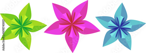 vector set of 3d origami objects abstract polygonal flowers for creative geometric design