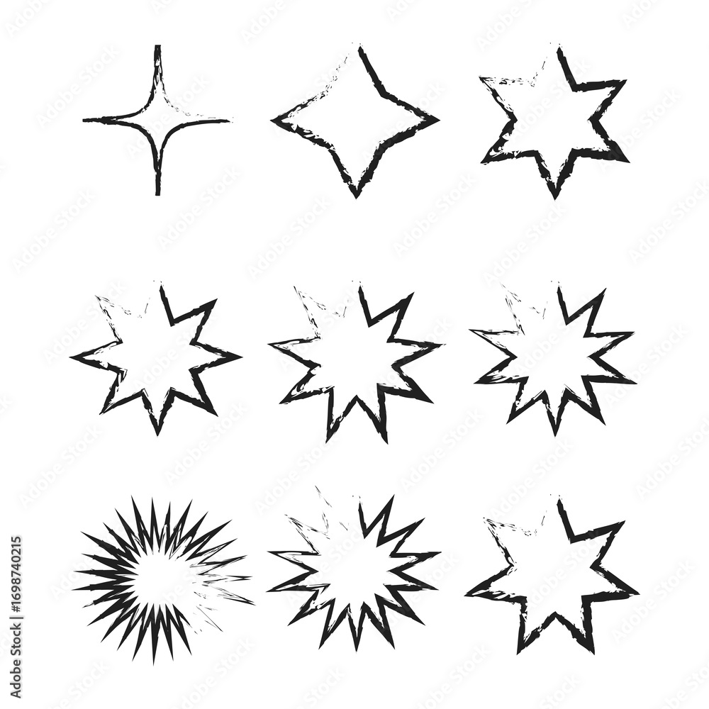 Fototapeta premium Kaleidoscope Grunge Starburst Shapes Set – Hand Drawn Decorative Elements