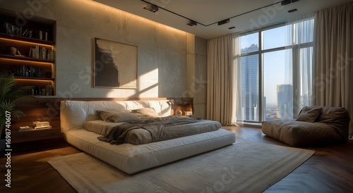 Modern Bedroom Design Featuring Natural Light and Minimalistic Decor in a Spa...