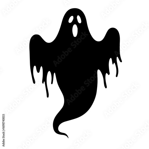 Black and white vector silhouette of ghosts on white background 