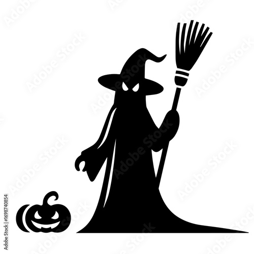 Black and white vector silhouette of ghosts on white background 