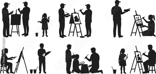 artists painting various scenes on transparent background silhouette