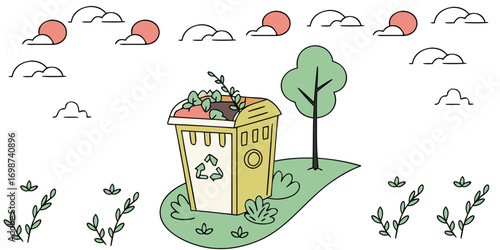 Playful doodle eco lifestyle icons set for sustainable living and green choices