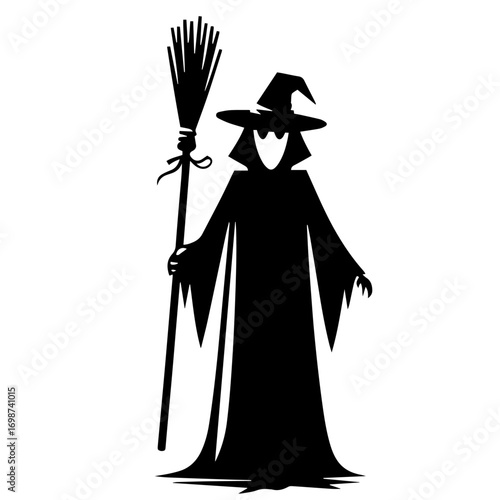 Black and white vector silhouette of ghosts on white background 