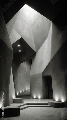 Intricate Geometric Architecture Within a Softly Lit Modern Space.