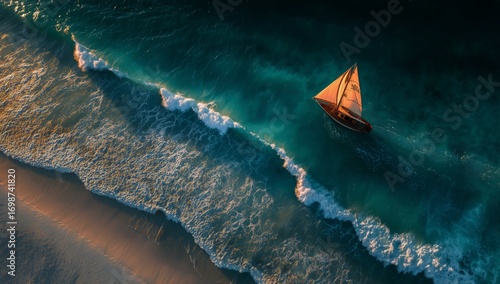 Sailing on Crystal Clear Waters During Sunset Near a Peaceful Beach