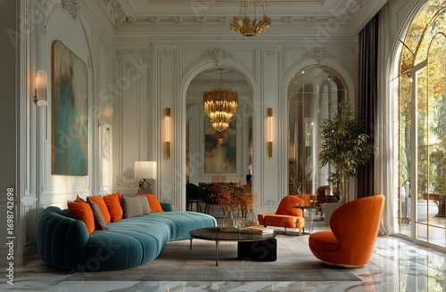 Elegant Living Room Design With Modern Furniture and Artistic Decor in an Ups...
