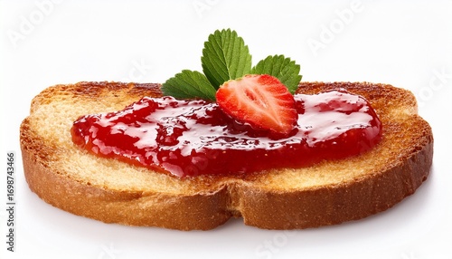 strawberry jam toast on a white background