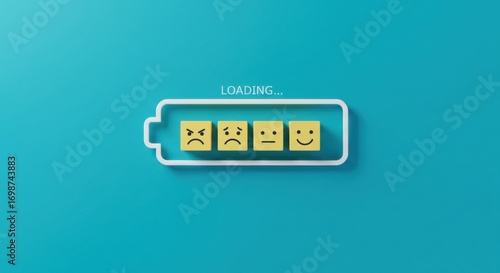 Battery of emotions with loading bar showing mixed feelings from sad to happy, concept of emotional charge and mental state