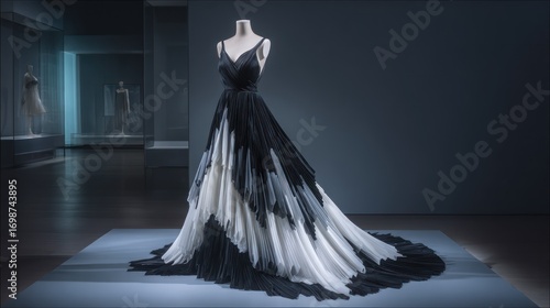Elegant black and white evening gown