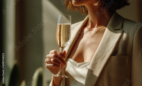Celebration Toast With Sparkling Drink in Elegant Attire During Afternoon Event