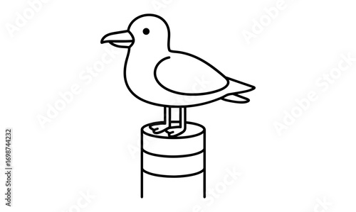 Outline drawing of seagull perched on post