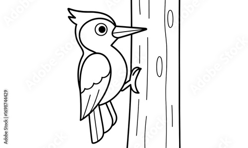 Woodpecker outline for kids: engaging nature coloring page with bird on tree